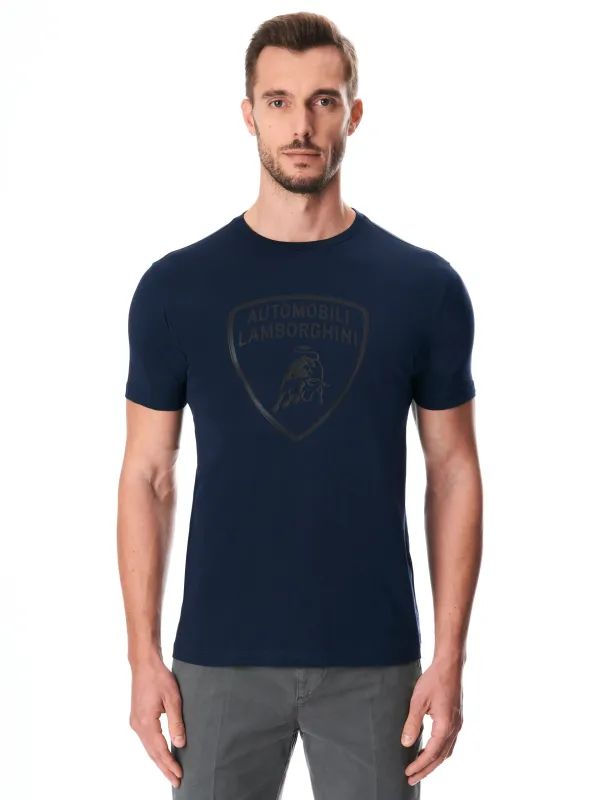 MEN'S NAVY BLUE T SHIRT WITH BIG SHIELD LOGO made by Lamborghini