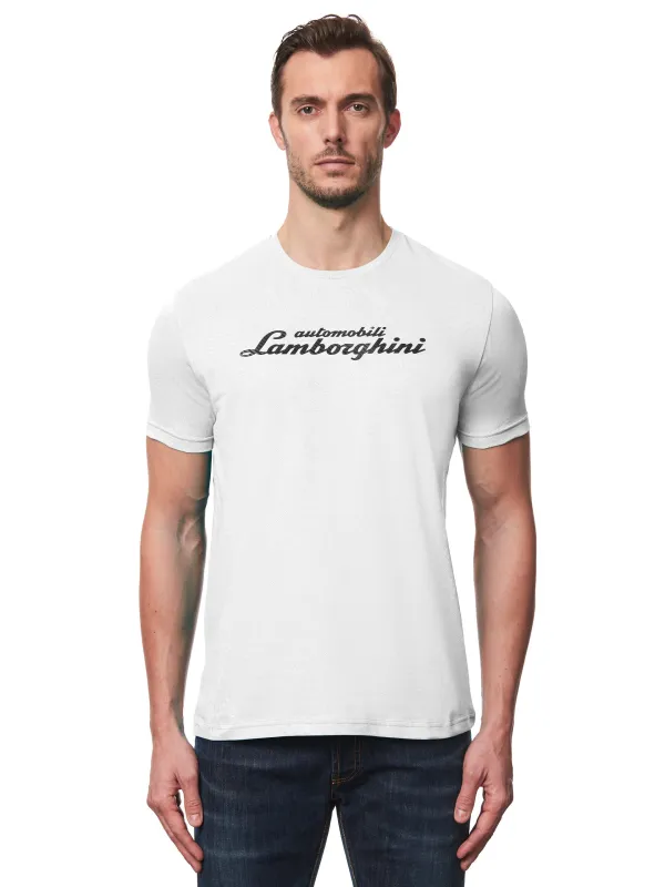 MEN'S WHITE LOGO SCRIPT T SHIRT made by Lamborghini