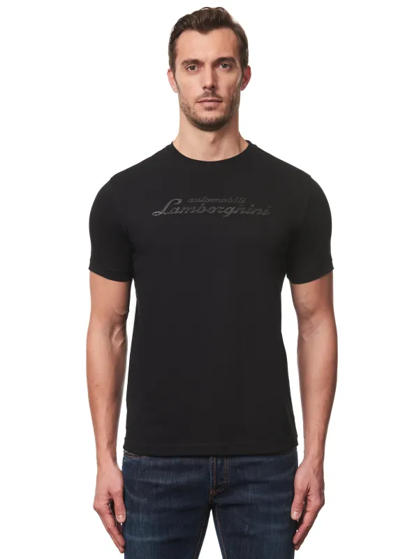 MEN'S BLACK LOGO SCRIPT T SHIRT made by Lamborghini