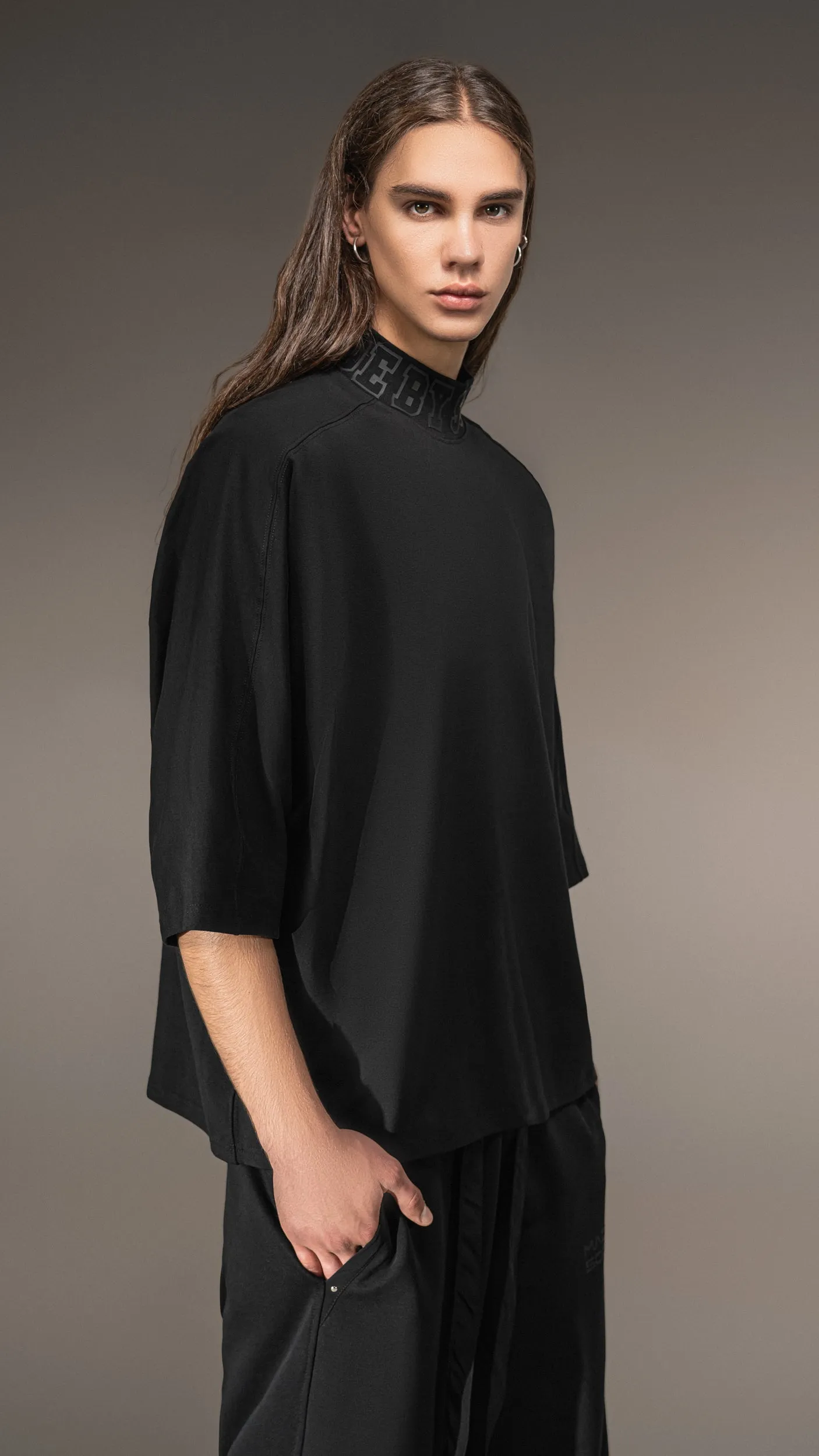 Black Oversized Collared T-Shirt - T15667 sold by Made by Society product image thumbnail 3