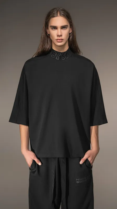 Black Oversized Collared T-Shirt - T15667 made by Made by Society