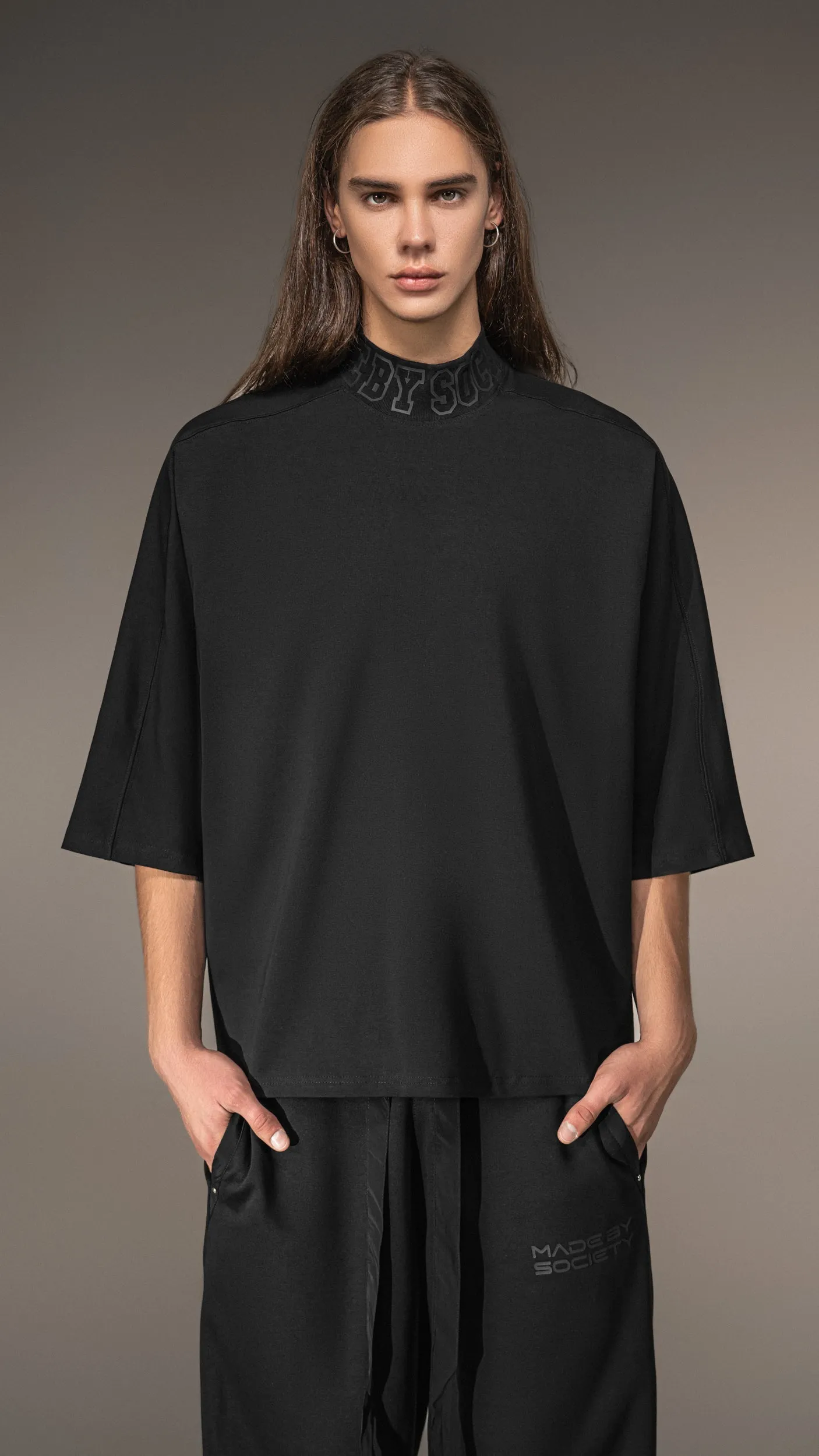 Black Oversized Collared T-Shirt - T15667 sold by Made by Society