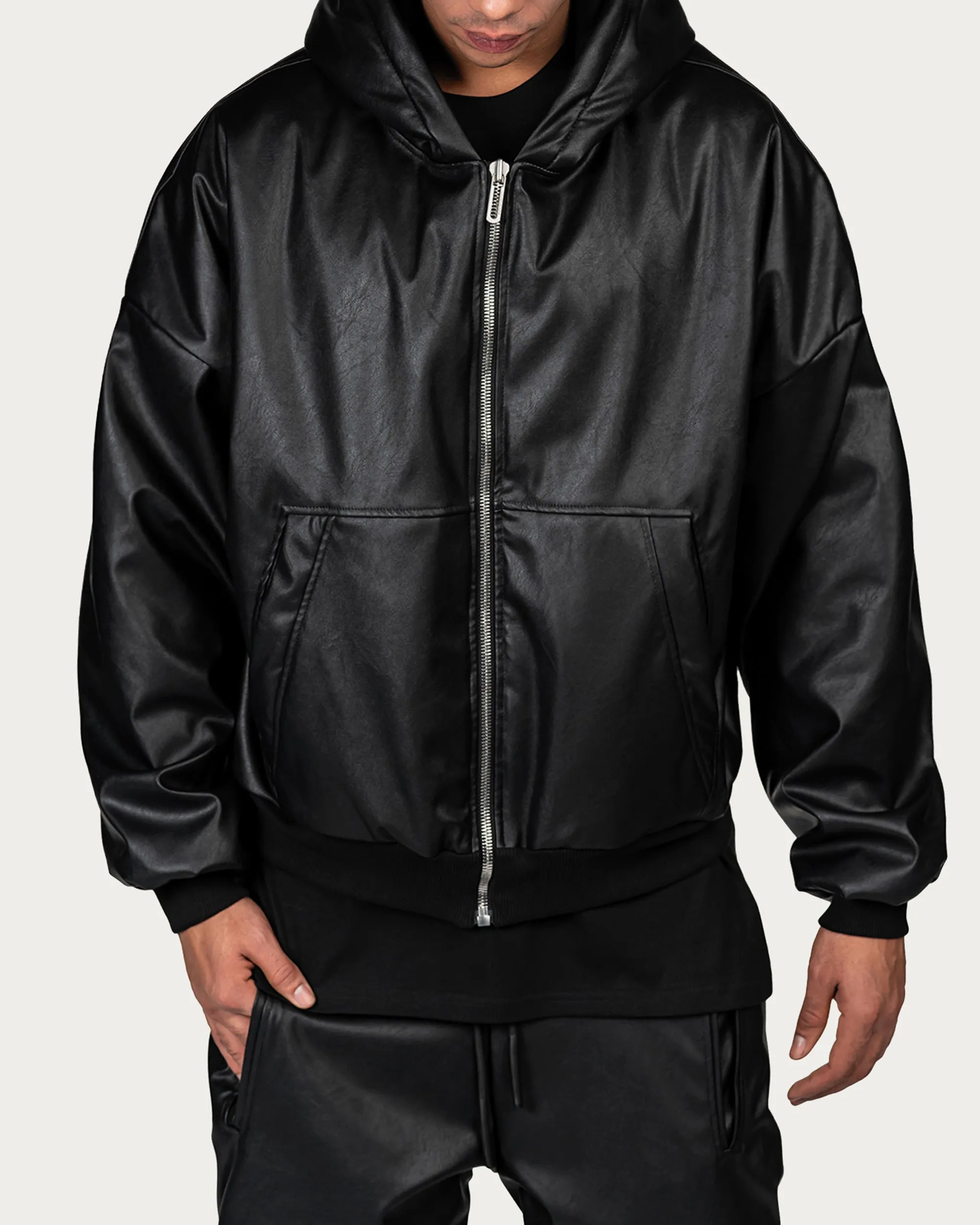 Faux Leather Hoodie - H15029 sold by Made by Society