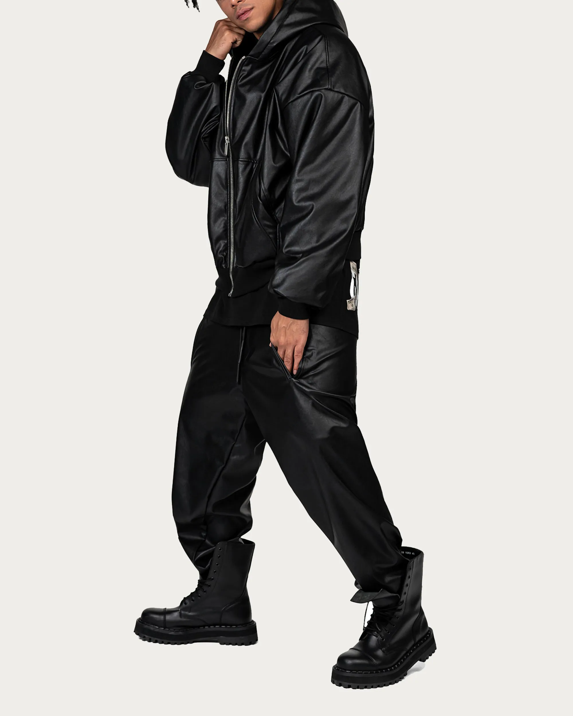 Faux Leather Hoodie - H15029 sold by Made by Society product image thumbnail 4