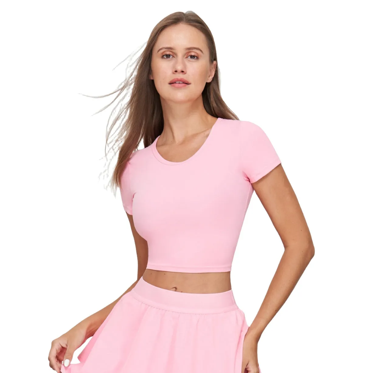 Stella Round Neck Active Crop Top - Grapefruit Pink sold by Emoni Fit
