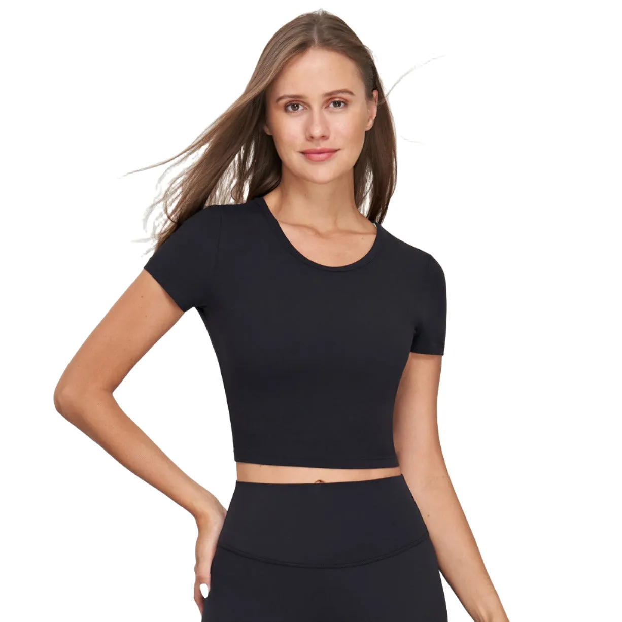 Stella Round Neck Active Crop Top - Black sold by Emoni Fit