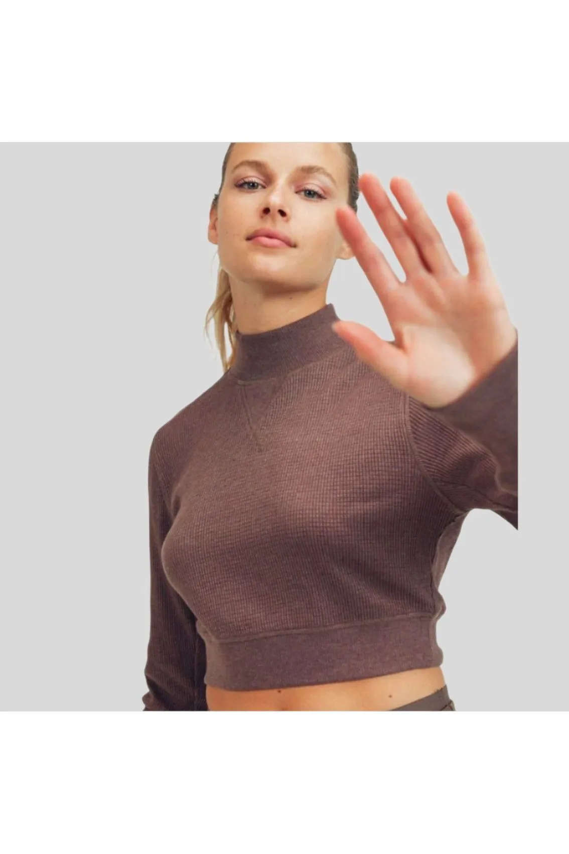 Ribbed Cropped Top- Mocha sold by Emoni Fit product image thumbnail 2