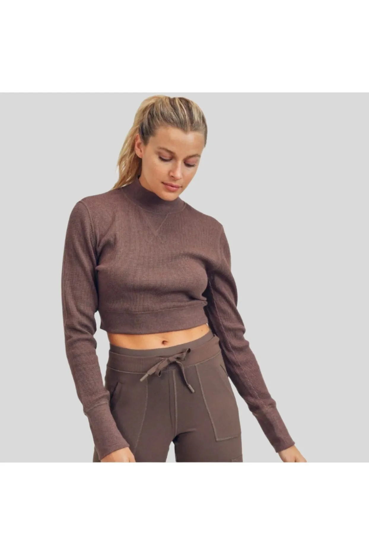 Ribbed Cropped Top- Mocha sold by Emoni Fit