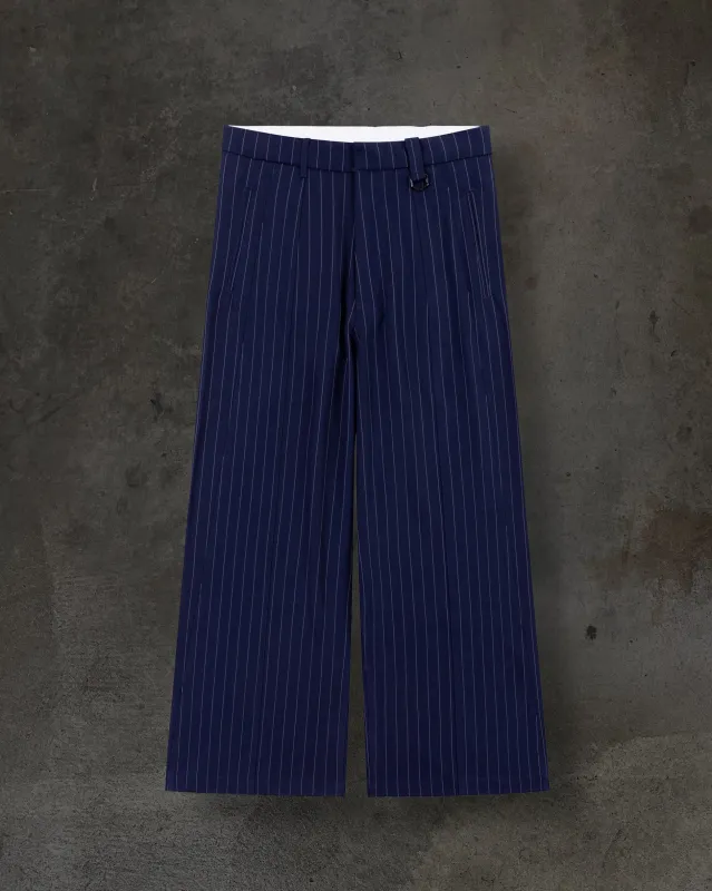 WIDE-LEG DRESS PANTS (PINSTRIPED NAVY/WHT) sold by Ditch