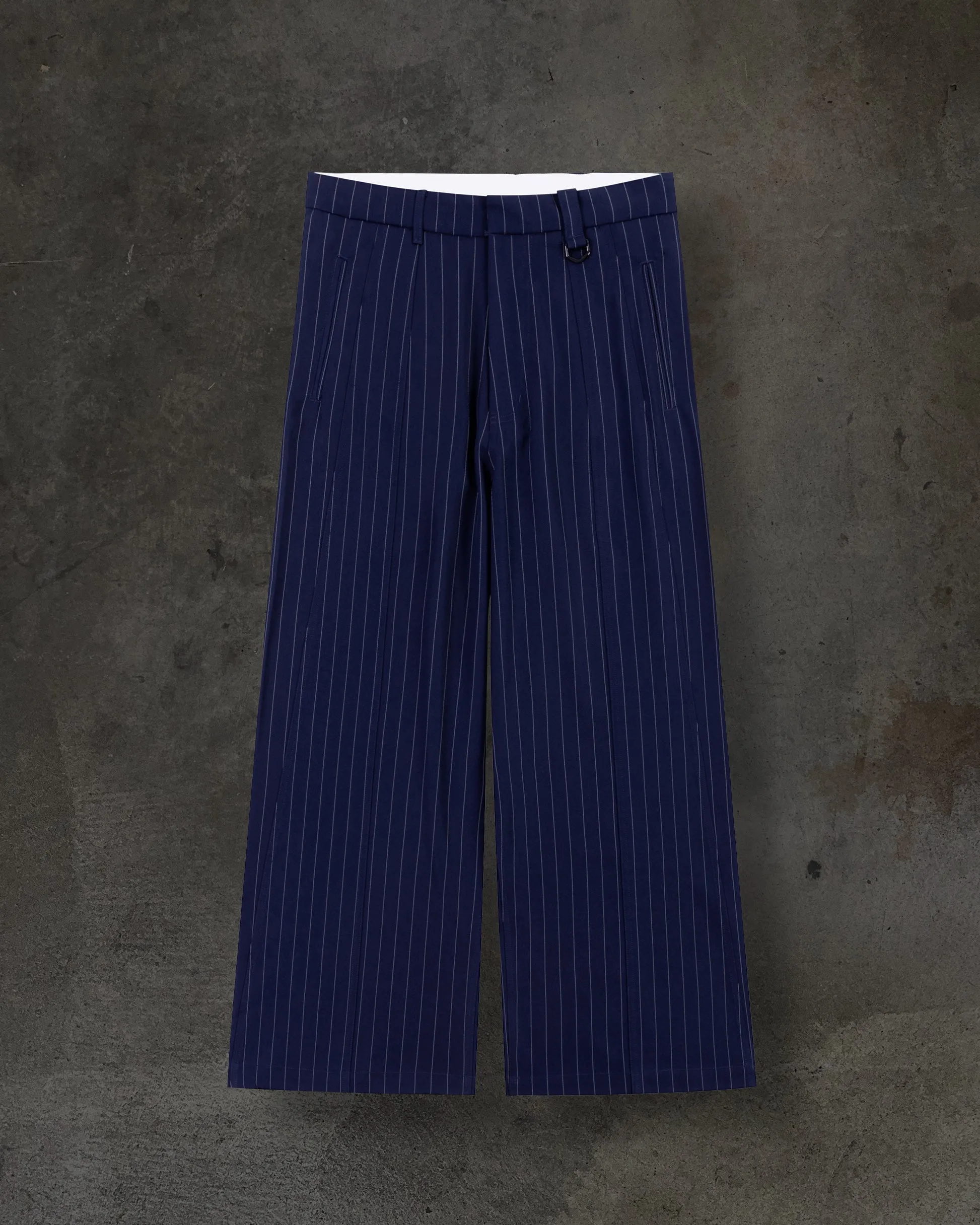 WIDE-LEG DRESS PANTS (PINSTRIPED NAVY/WHT) sold by Ditch