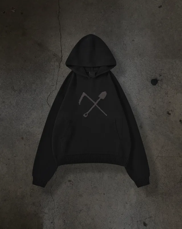 GRAVE DIGGING KNIT HOODIE (NOIR) made by Ditch