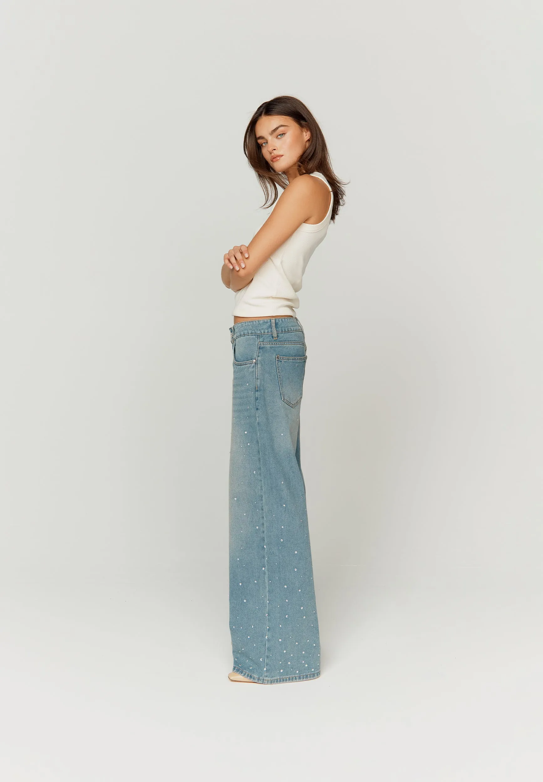 CRYSTALLISED WIDE LEG DENIM sold by House of Sunny product image thumbnail 3