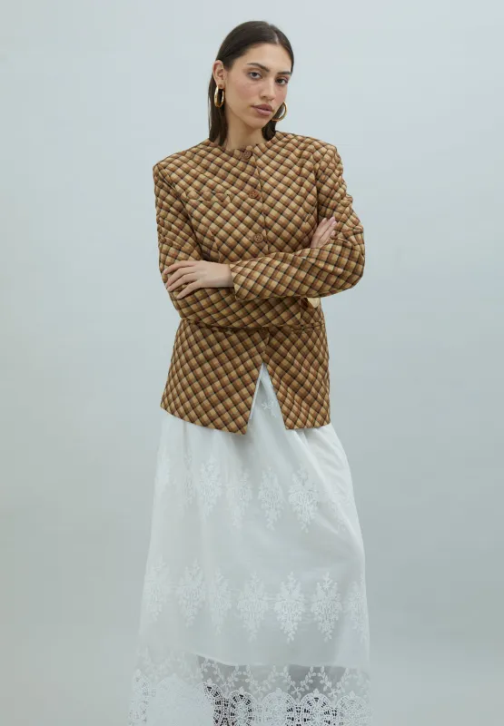 CHECK COLLARLESS BLAZER made by House of Sunny