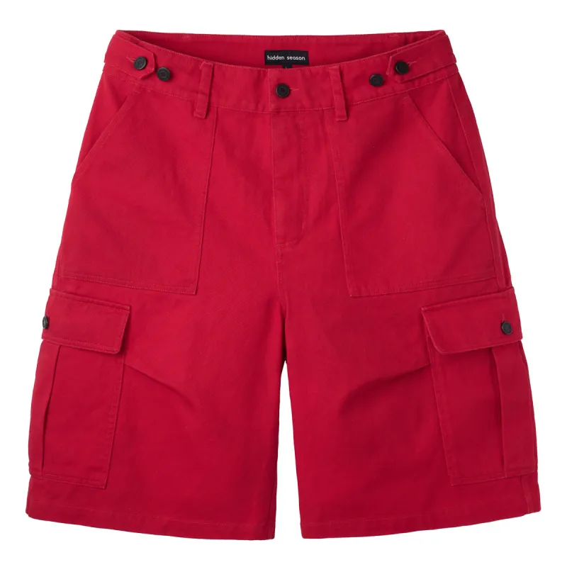 Red Utility Cargo Shorts made by Hidden Season
