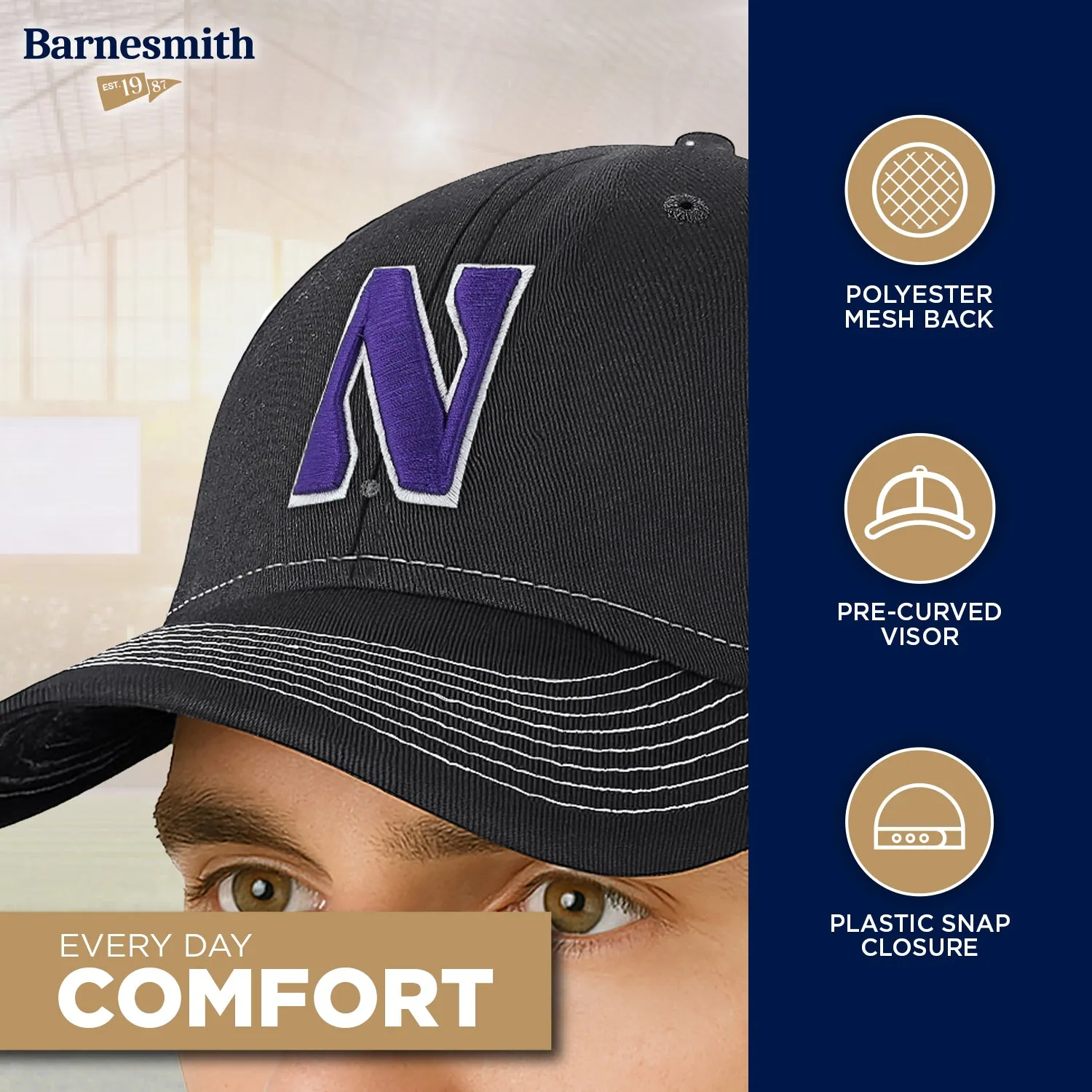 Northwestern University Sideline Trucker Hat One-Size (Dark Grey/White) sold by Barnesmith product image thumbnail 3