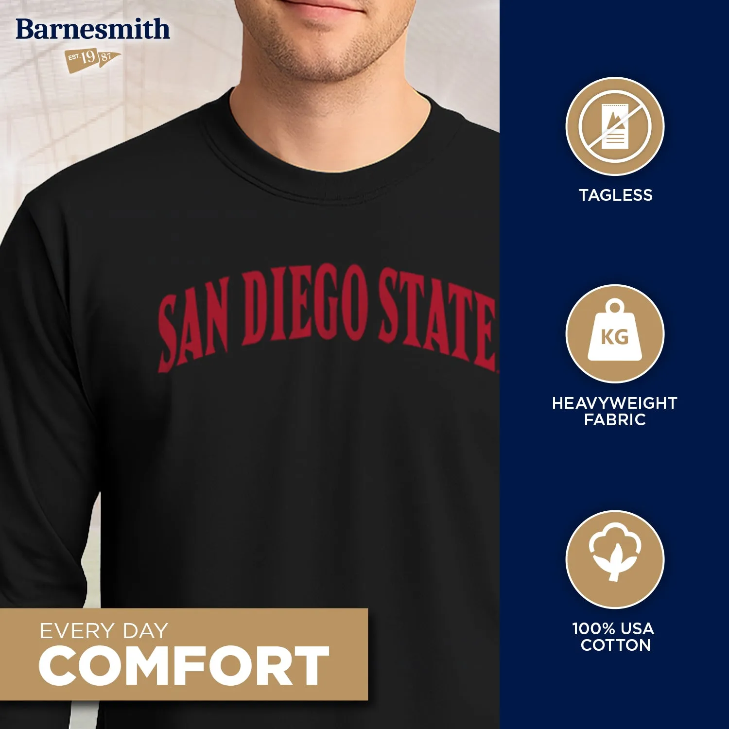 San Diego State University Classic Long Sleeve T-Shirt (Black) sold by Barnesmith product image thumbnail 3