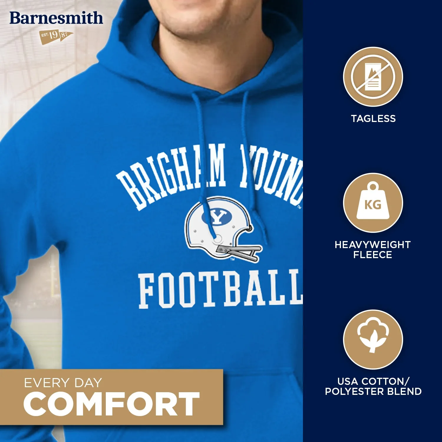 Brigham Young University Football Hooded Sweatshirt (Navy) sold by Barnesmith product image thumbnail 3