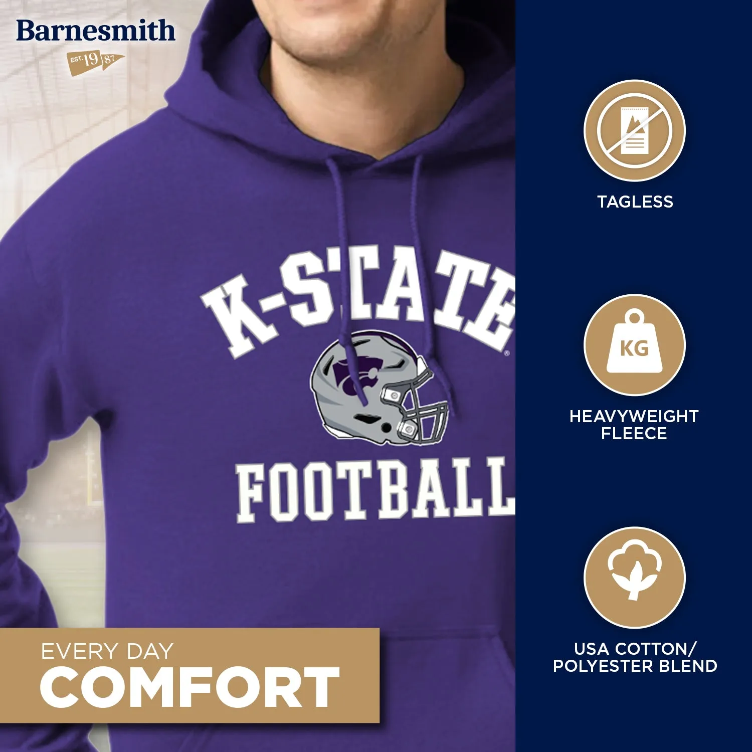 Kansas State University Football Hooded Sweatshirt (Purple) sold by Barnesmith product image thumbnail 3