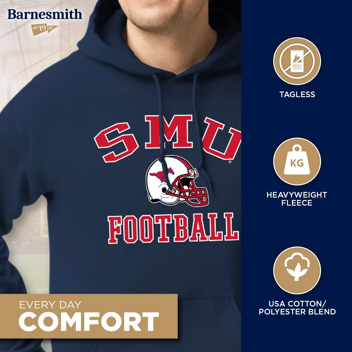 Southern Methodist University SMU Football Hooded Sweatshirt (Navy) sold by Barnesmith product image thumbnail 3