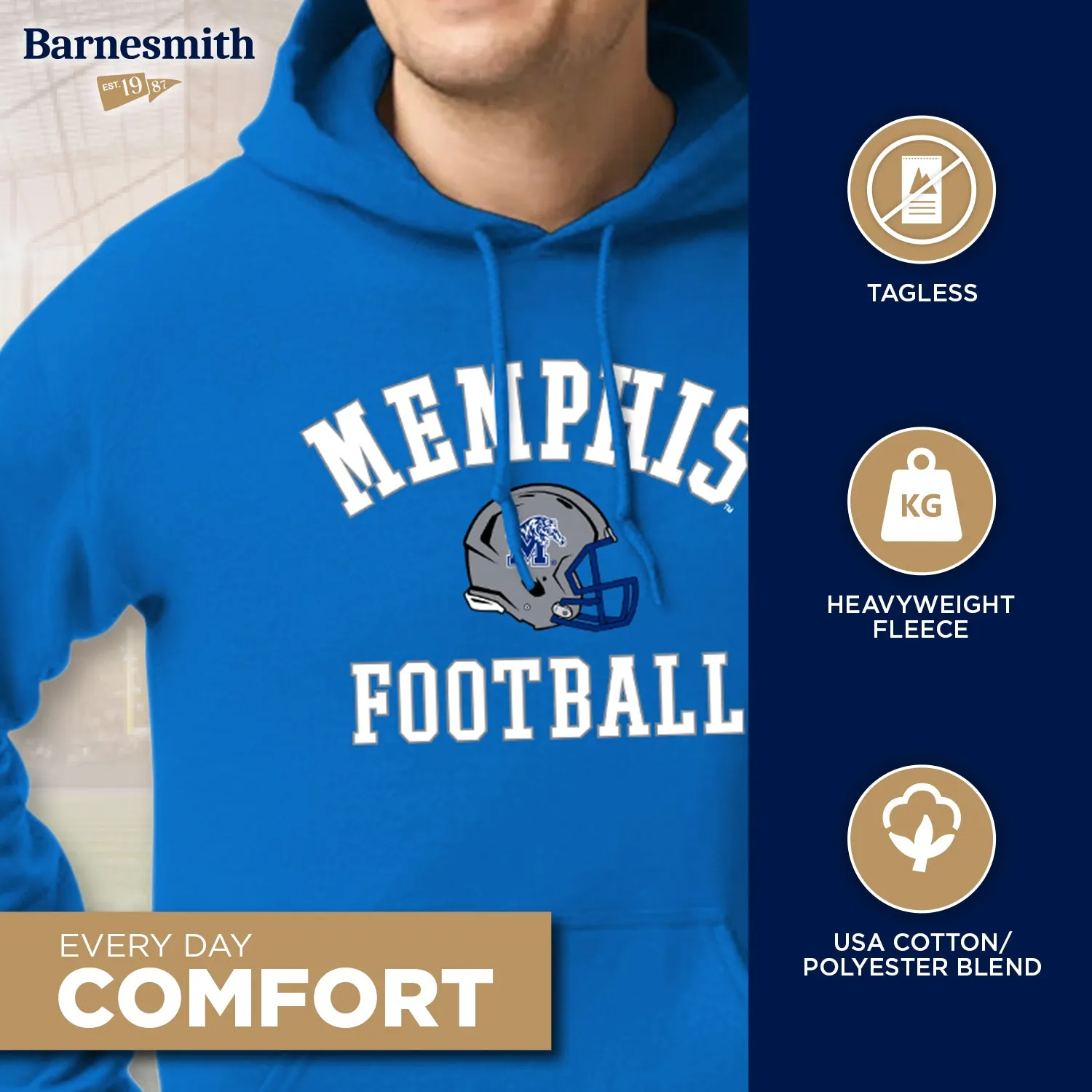 University of Memphis Football Hooded Sweatshirt (Royal Blue) sold by Barnesmith product image thumbnail 3