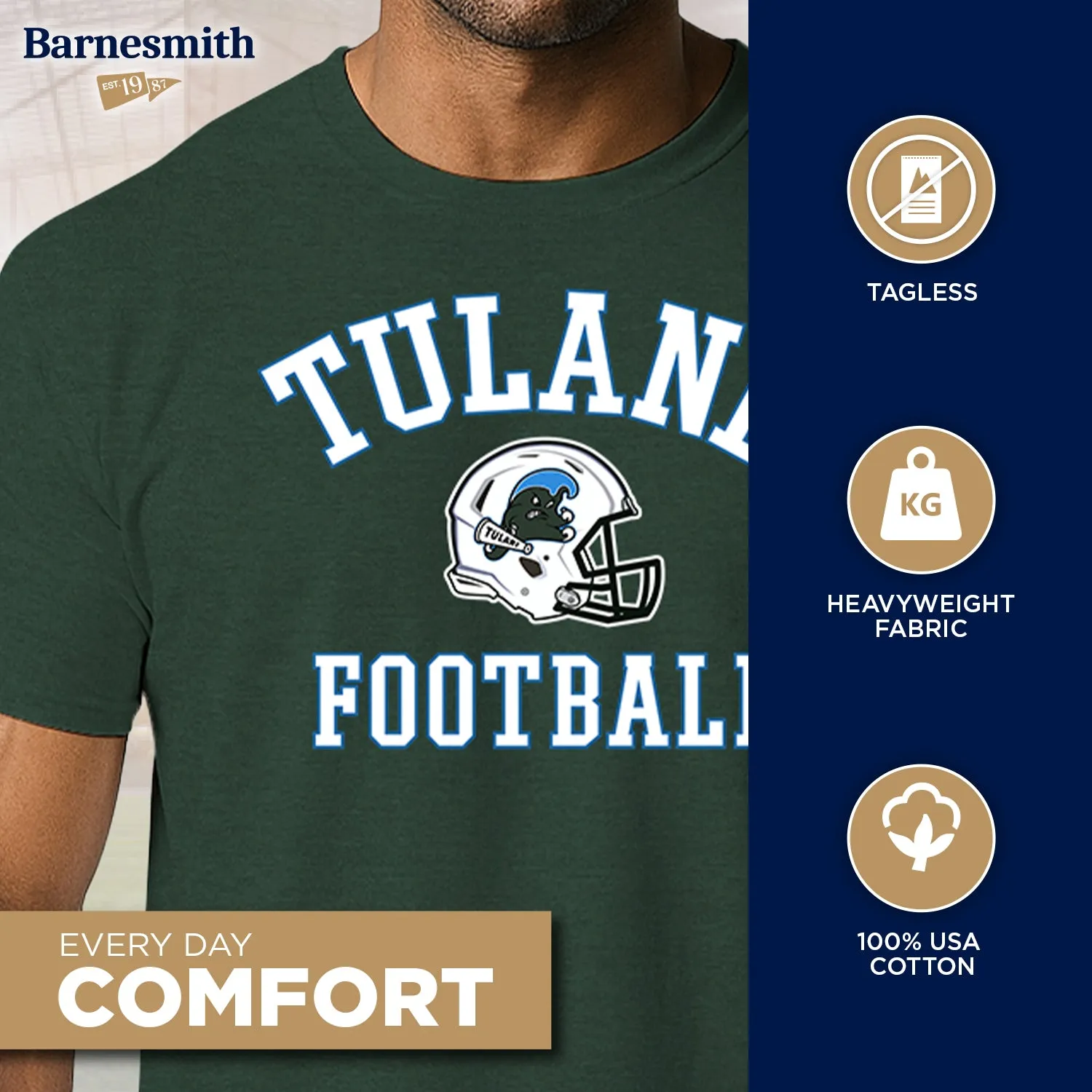 Tulane University Football T-Shirt (Hunter Green) sold by Barnesmith product image thumbnail 3