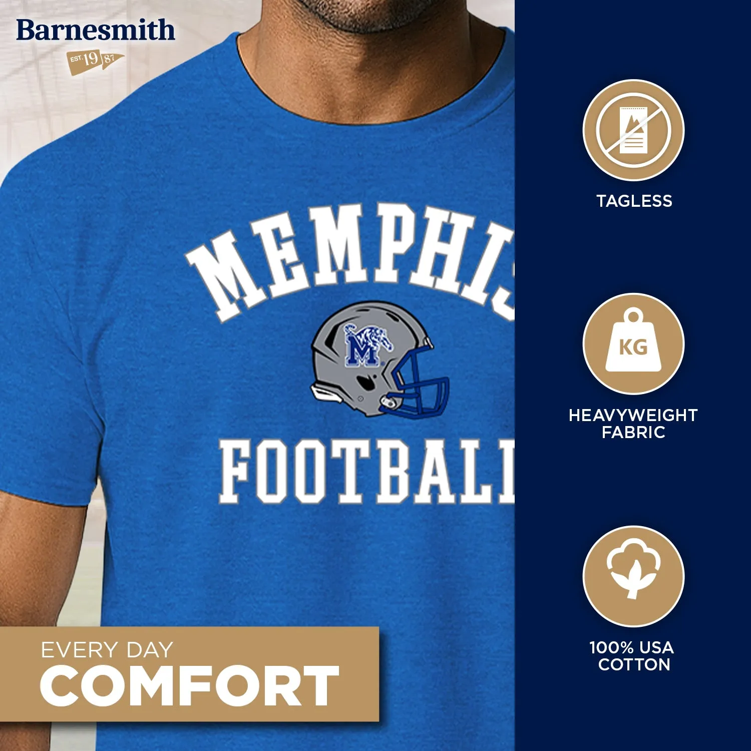 University of Memphis Football T-Shirt (Royal Blue) sold by Barnesmith product image thumbnail 3