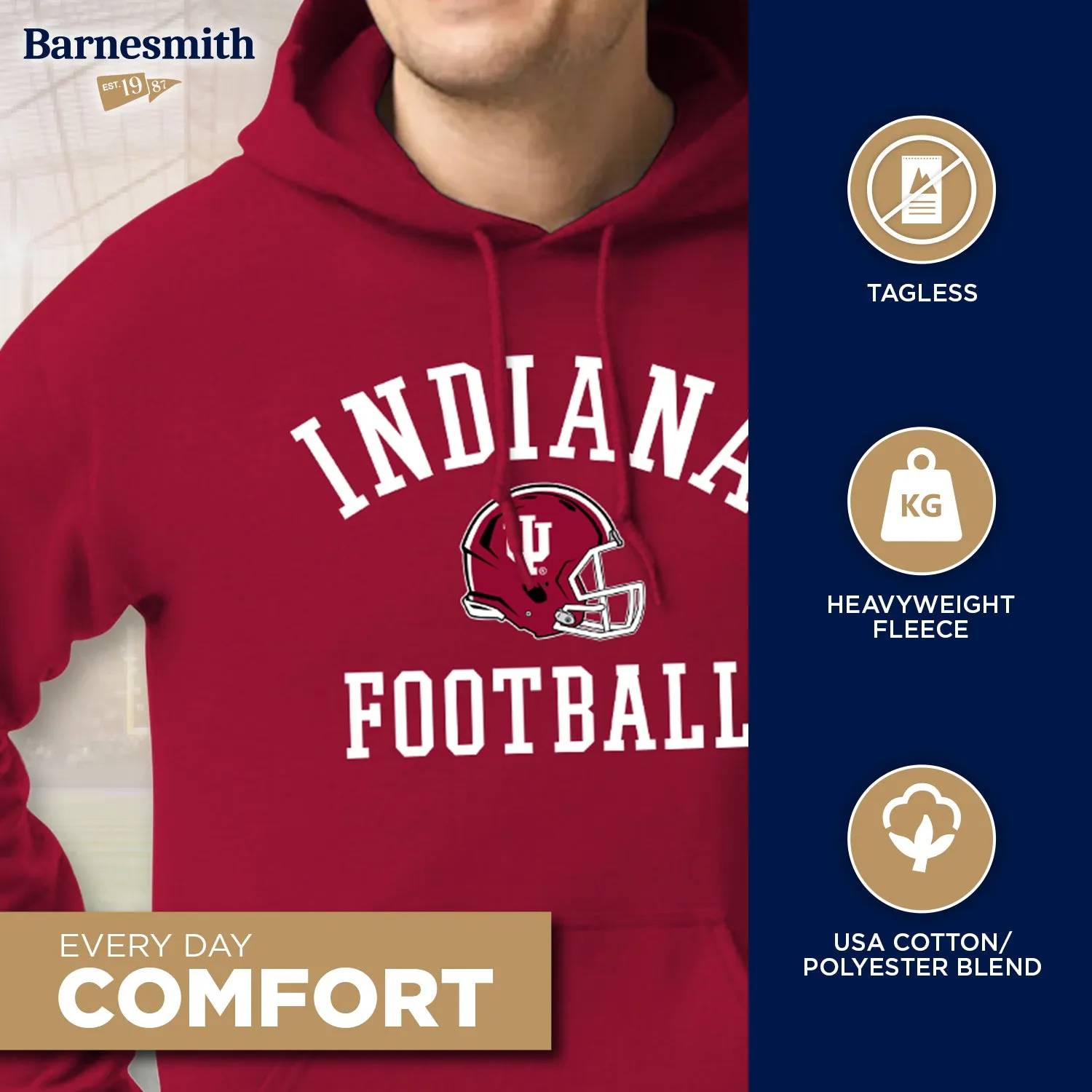 Indiana University Football Hooded Sweatshirt (Red) sold by Barnesmith product image thumbnail 3