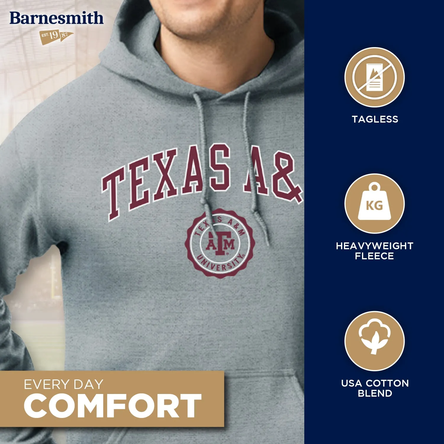 Texas A&M University Heritage Hooded Sweatshirt (Charcoal) sold by Barnesmith product image thumbnail 3