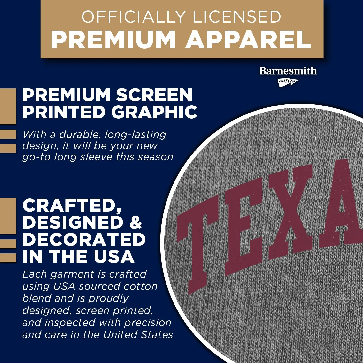 Texas A&M University Classic Long Sleeve T-Shirt (Charcoal Grey) sold by Barnesmith product image thumbnail 4
