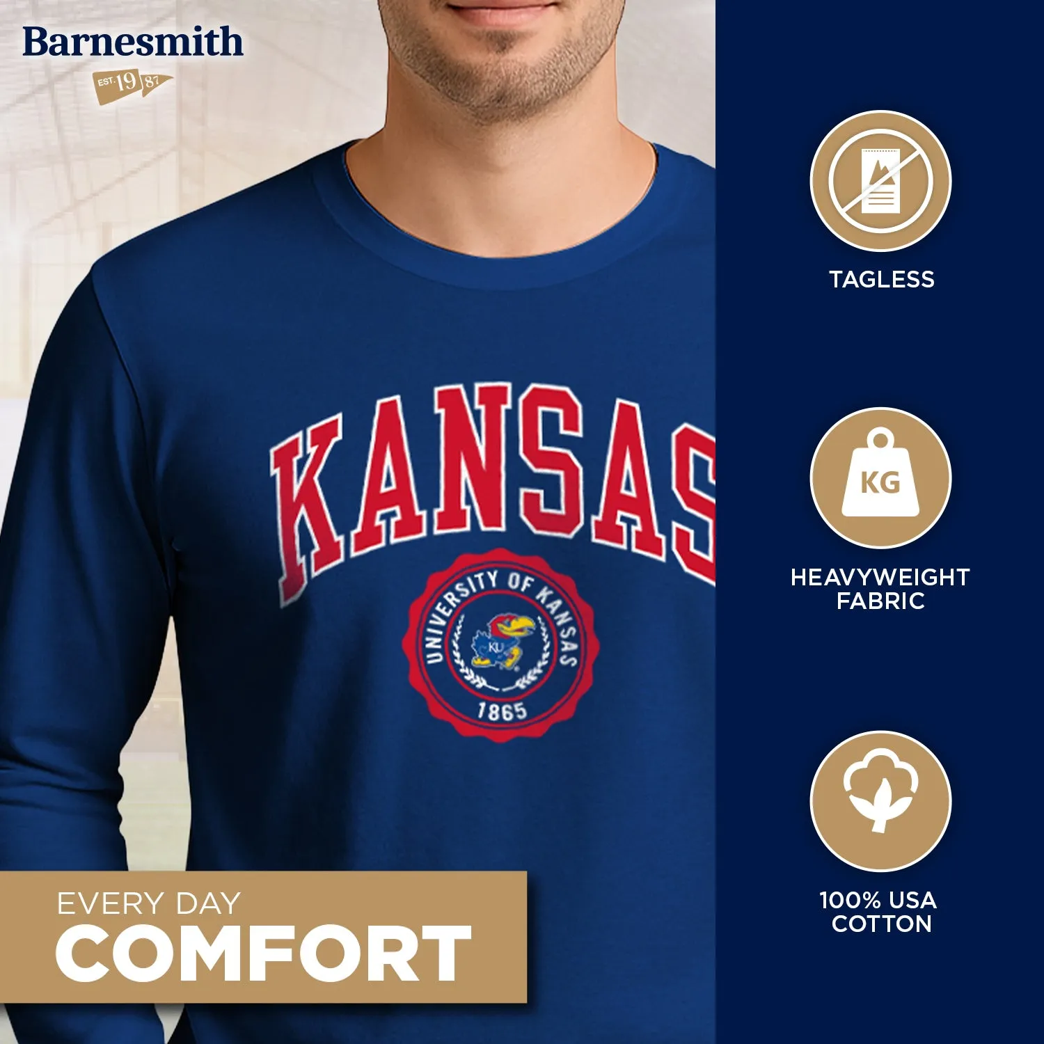 University of Kansas Heritage Long Sleeve T-Shirt (Royal Blue) sold by Barnesmith product image thumbnail 3
