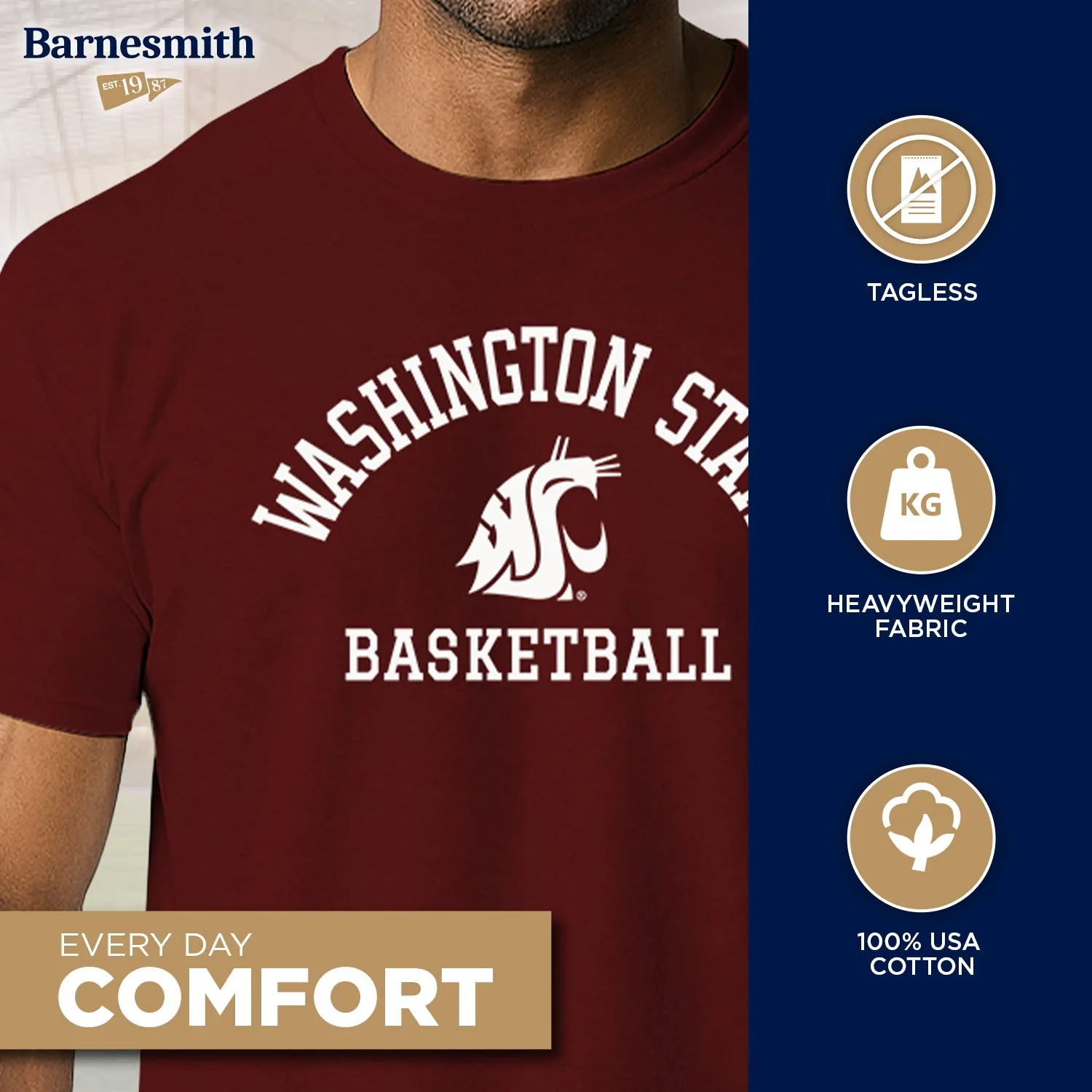 Washington State University Basketball T-Shirt (Crimson) sold by Barnesmith product image thumbnail 3