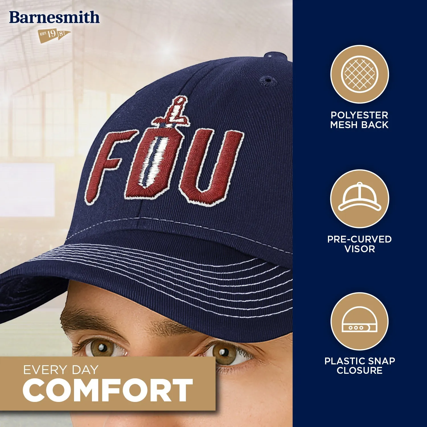 Fairleigh Dickinson University Sideline Trucker Hat One-Size (Navy/White) sold by Barnesmith product image thumbnail 3