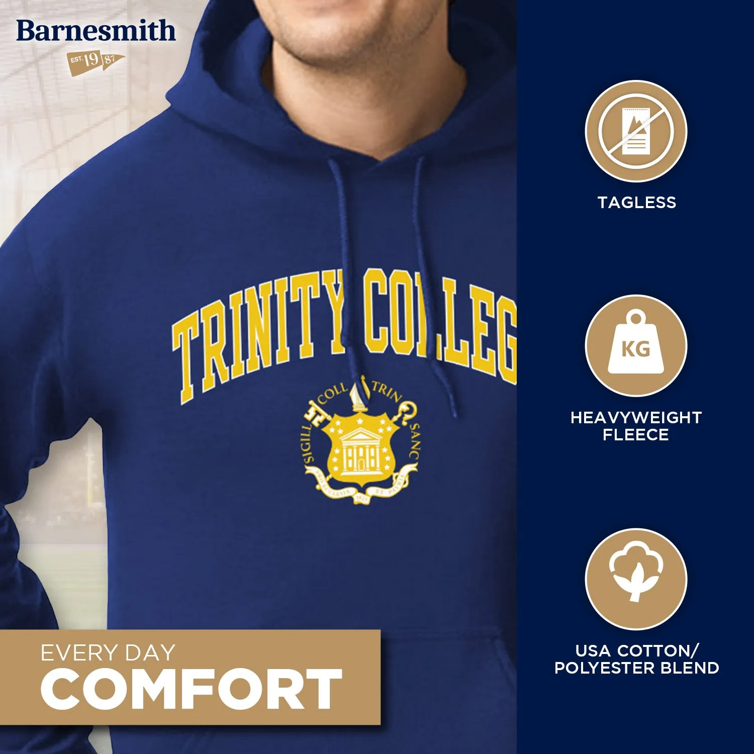 Trinity College Heritage Hooded Sweatshirt (Navy) sold by Barnesmith product image thumbnail 3
