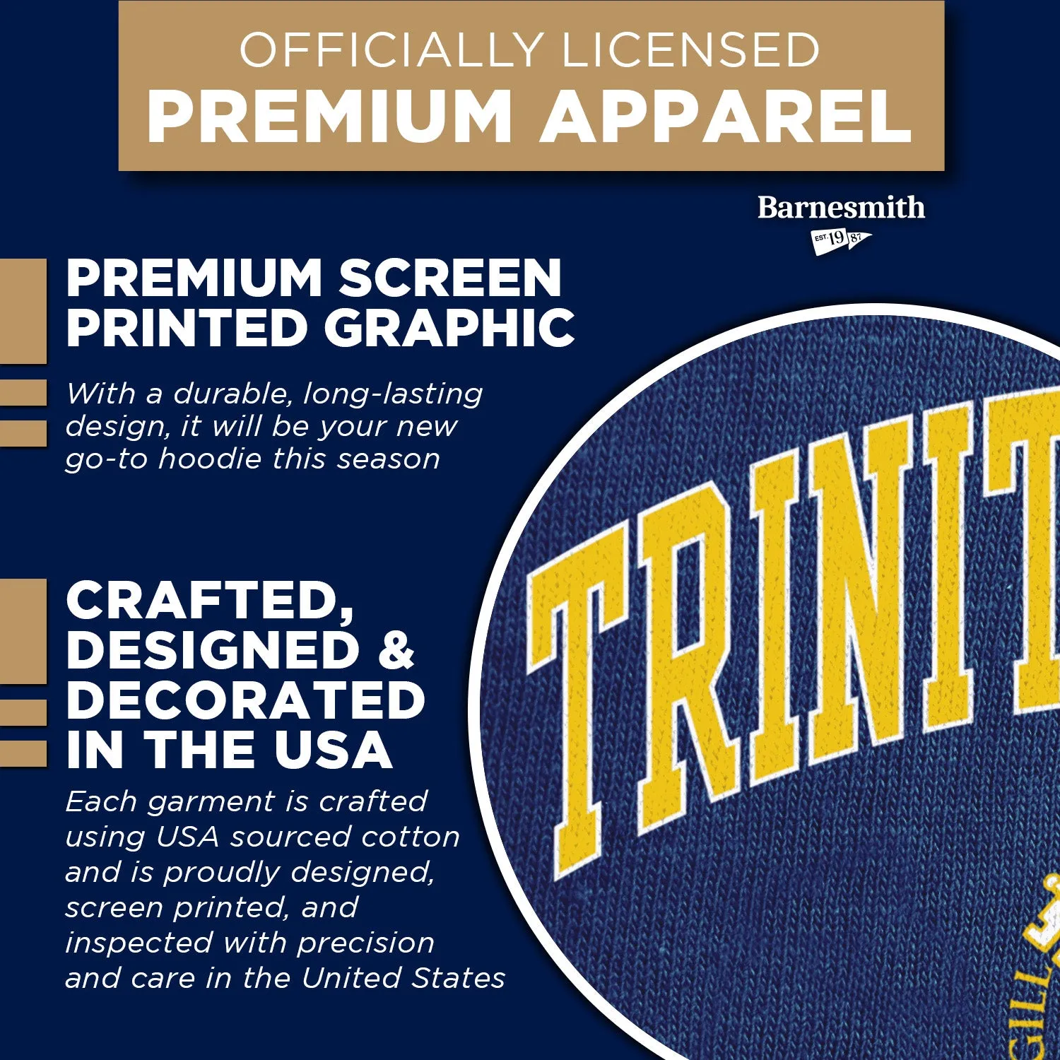 Trinity College Heritage Hooded Sweatshirt (Navy) sold by Barnesmith product image thumbnail 4