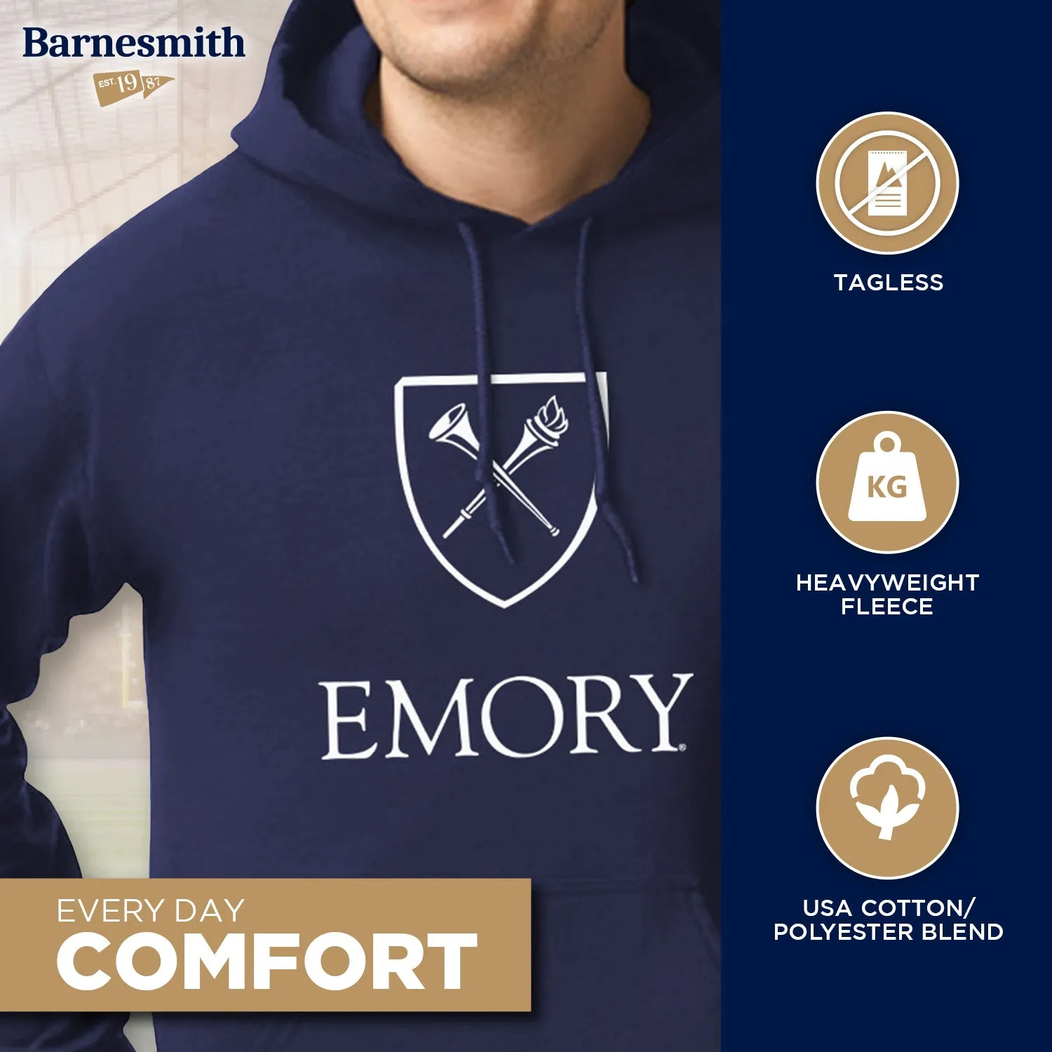 Emory University Heritage Hooded Sweatshirt (Navy) sold by Barnesmith product image thumbnail 3