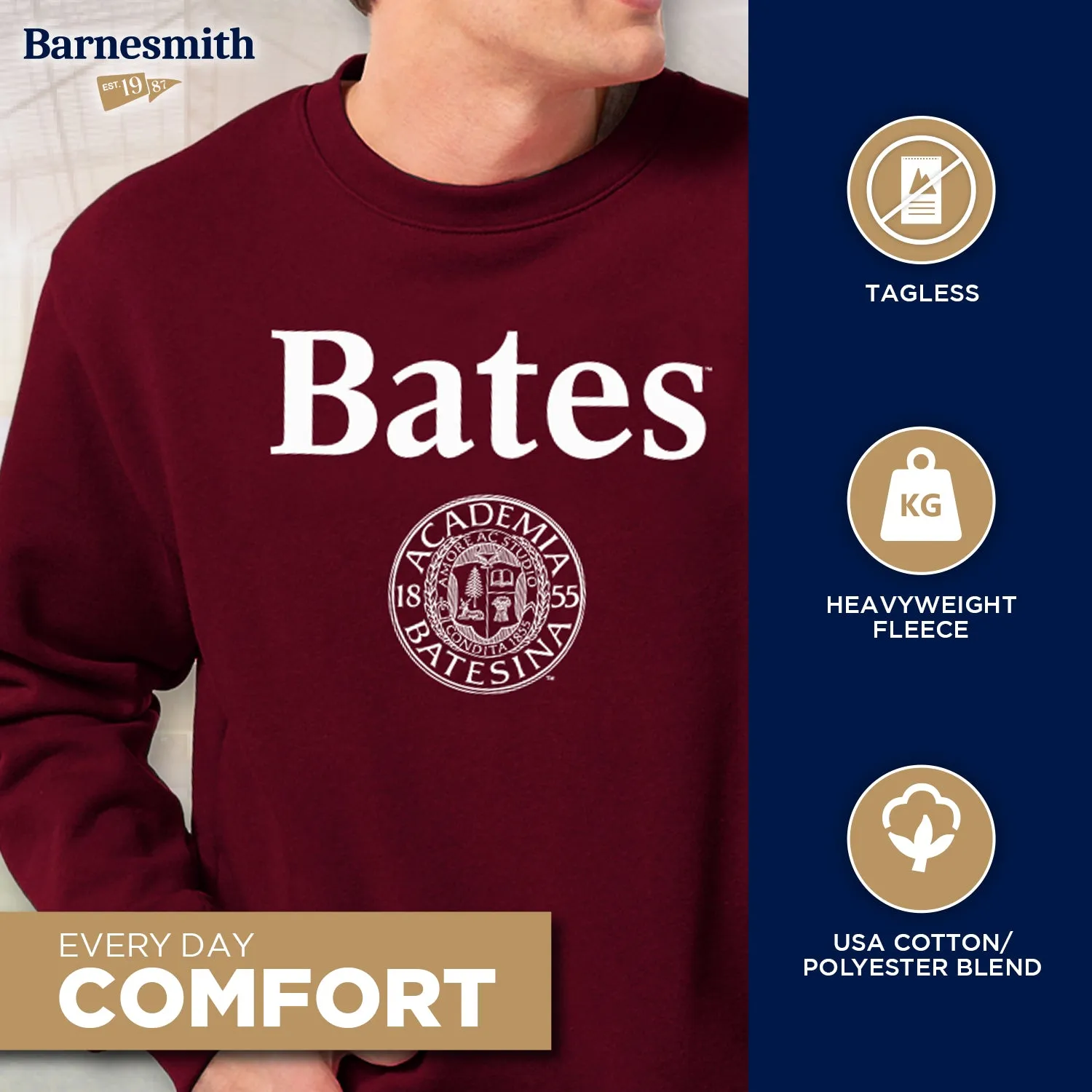 Bates College Heritage Sweatshirt (Garnet) sold by Barnesmith product image thumbnail 3