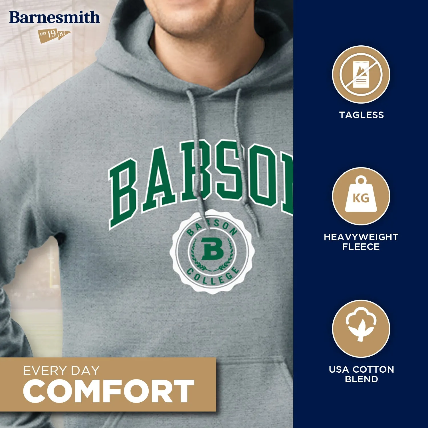 Babson College Heritage Hooded Sweatshirt (Charcoal Grey) sold by Barnesmith product image thumbnail 3