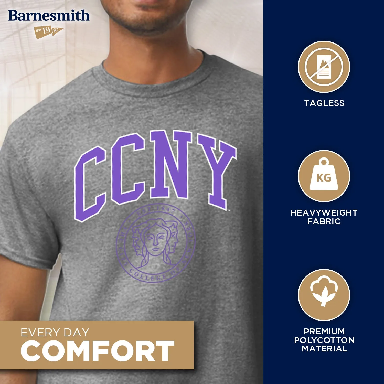 City College of New York Heritage T-Shirt (Charcoal Grey) sold by Barnesmith product image thumbnail 3