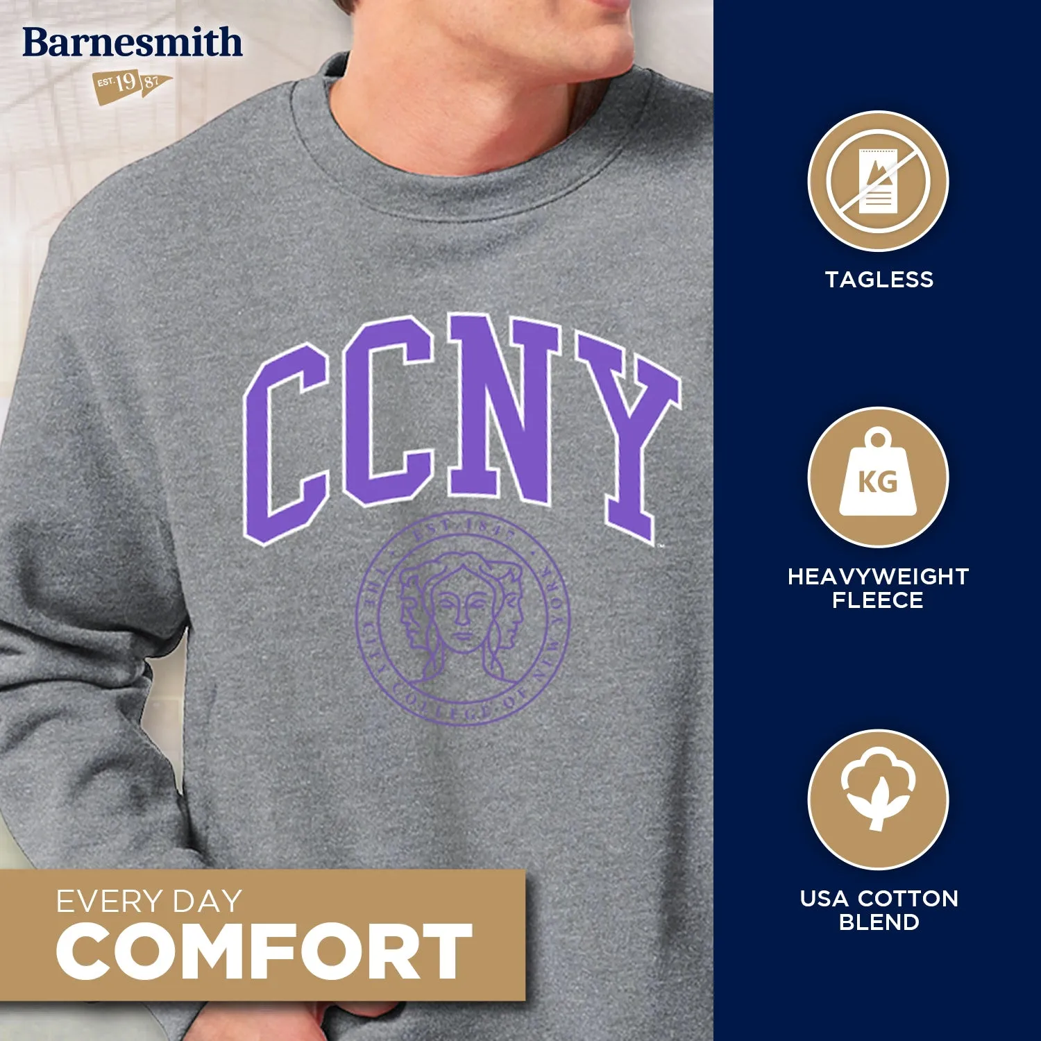 City College of New York Heritage Sweatshirt (Charcoal Grey) sold by Barnesmith product image thumbnail 3