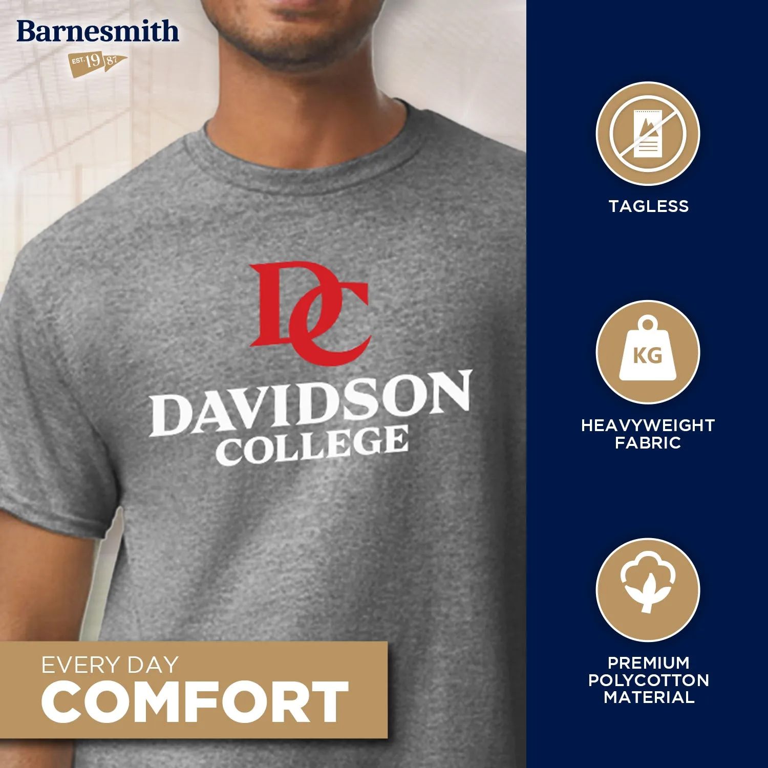 Davidson College Heritage T-Shirt (Charcoal Grey) sold by Barnesmith product image thumbnail 3