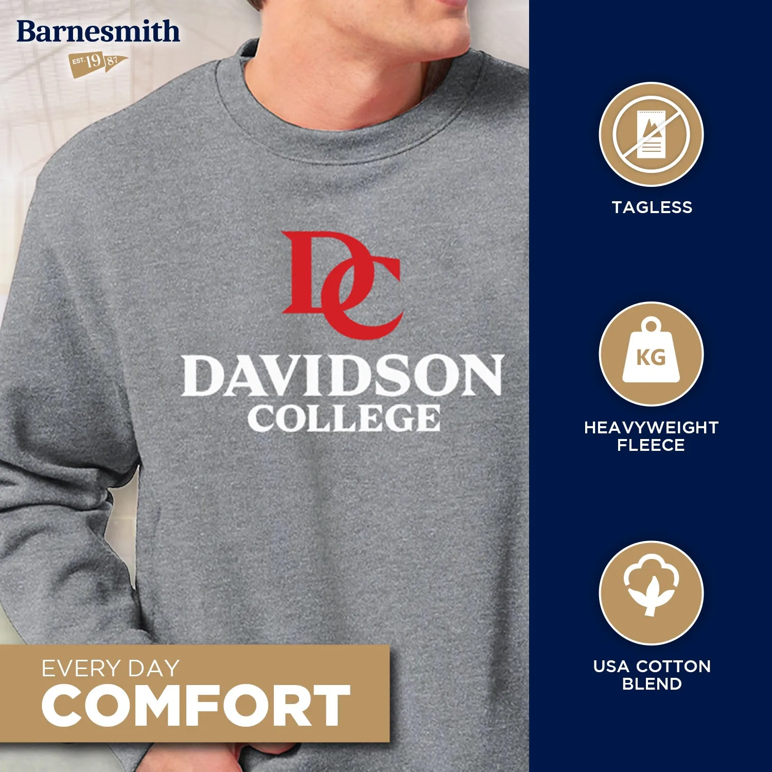 Davidson College Heritage Sweatshirt (Charcoal Grey) sold by Barnesmith product image thumbnail 3