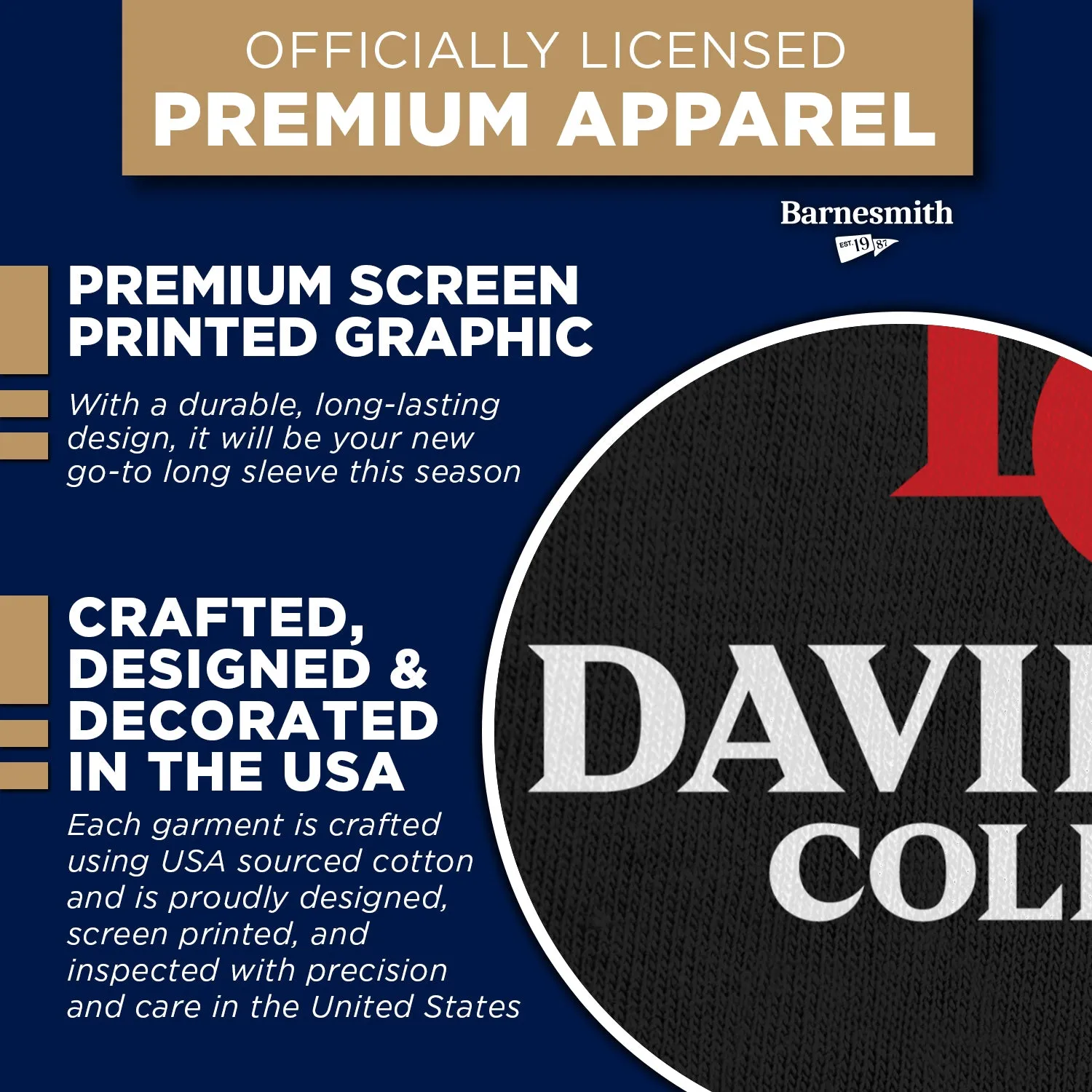 Davidson College Heritage Long Sleeve T-Shirt (Black) sold by Barnesmith product image thumbnail 4