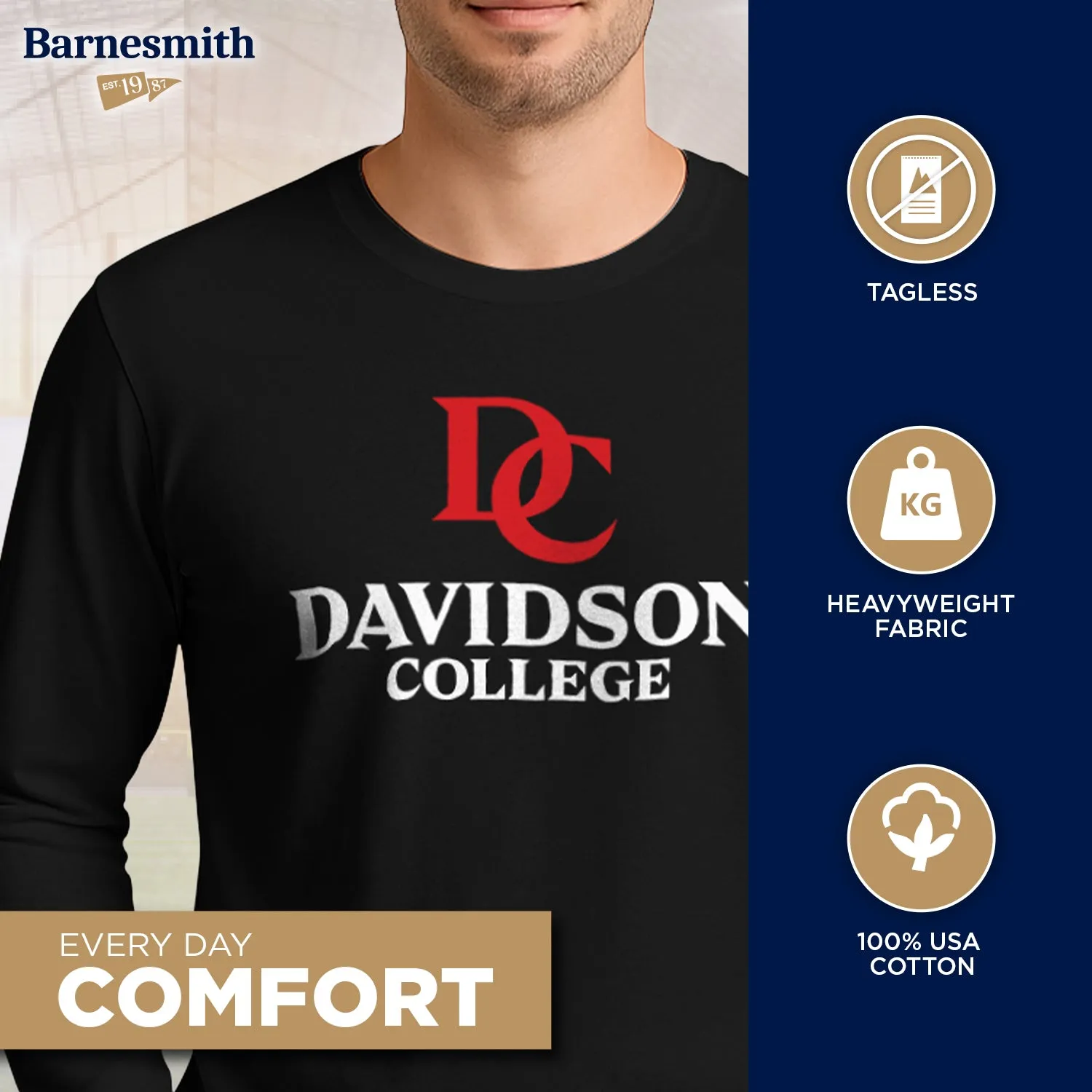 Davidson College Heritage Long Sleeve T-Shirt (Black) sold by Barnesmith product image thumbnail 3