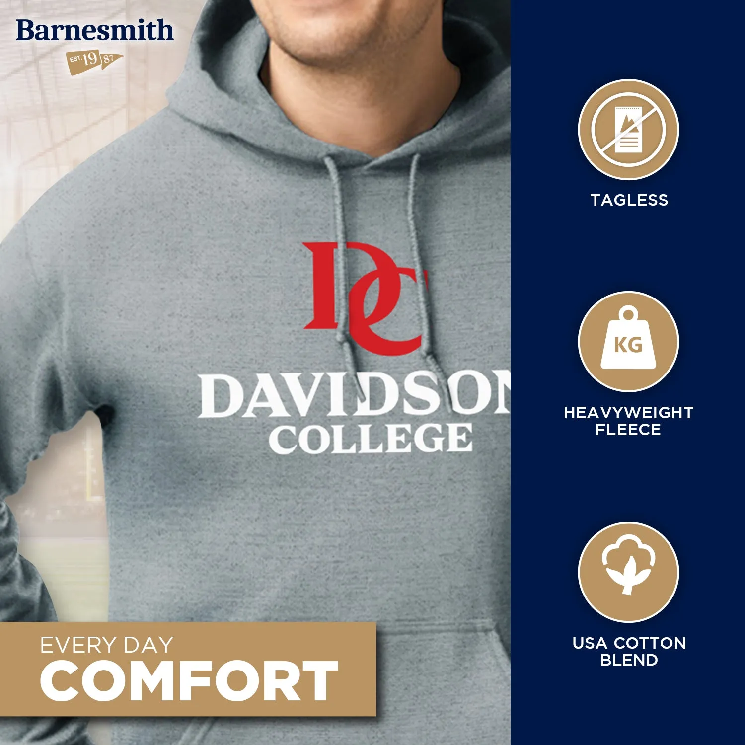 Davidson College Heritage Hooded Sweatshirt (Charcoal Grey) sold by Barnesmith product image thumbnail 3
