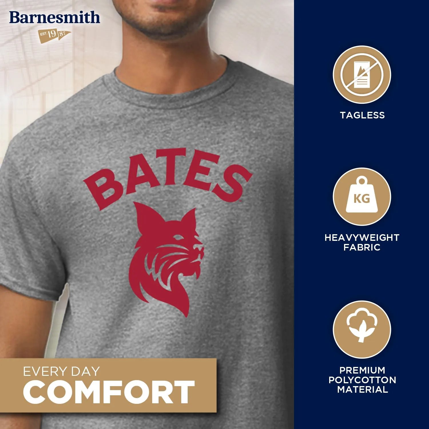 Bates College Spirit T-Shirt (Charcoal Grey) sold by Barnesmith product image thumbnail 3