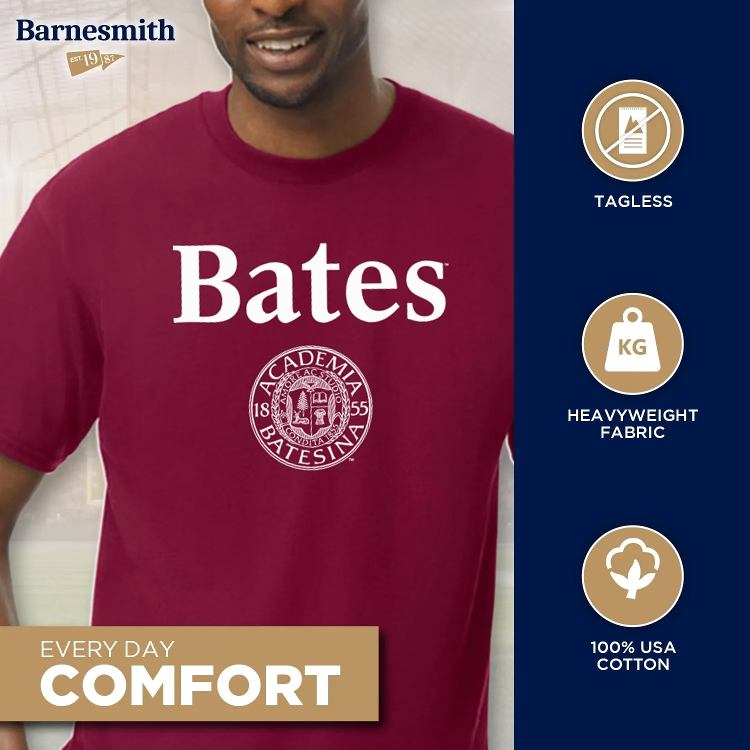 Bates College Heritage T-Shirt (Garnet) sold by Barnesmith product image thumbnail 3