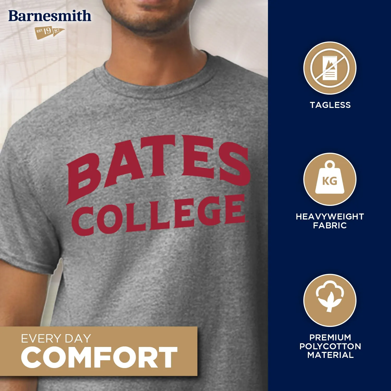 Bates College Classic T-Shirt (Charcoal Grey) sold by Barnesmith product image thumbnail 3