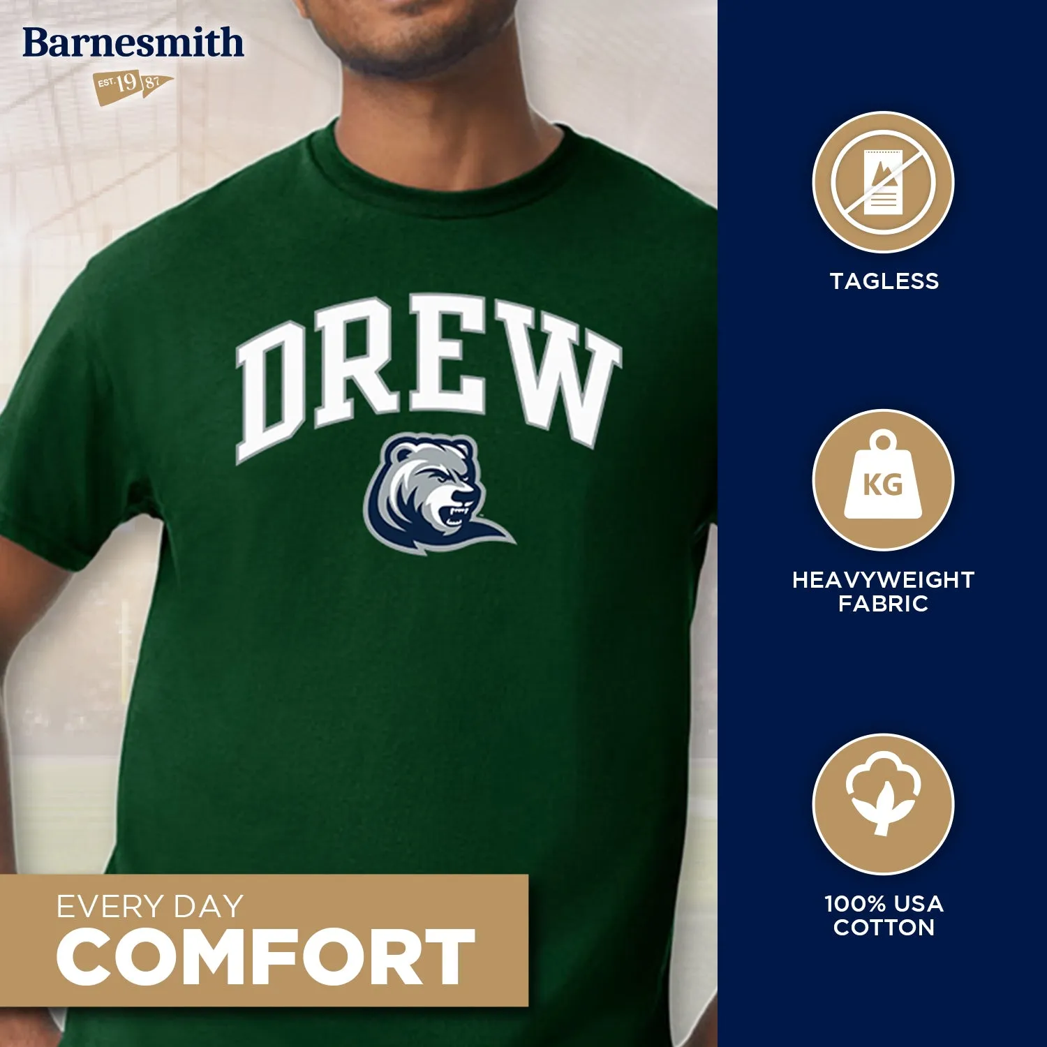 Drew University Spirit T-Shirt (Green) sold by Barnesmith product image thumbnail 3