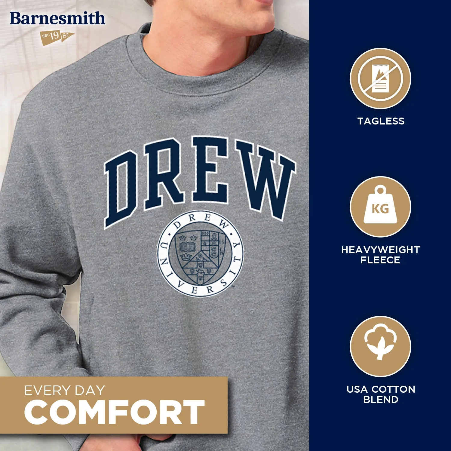 Drew University Heritage Sweatshirt (Charcoal Grey) sold by Barnesmith product image thumbnail 3