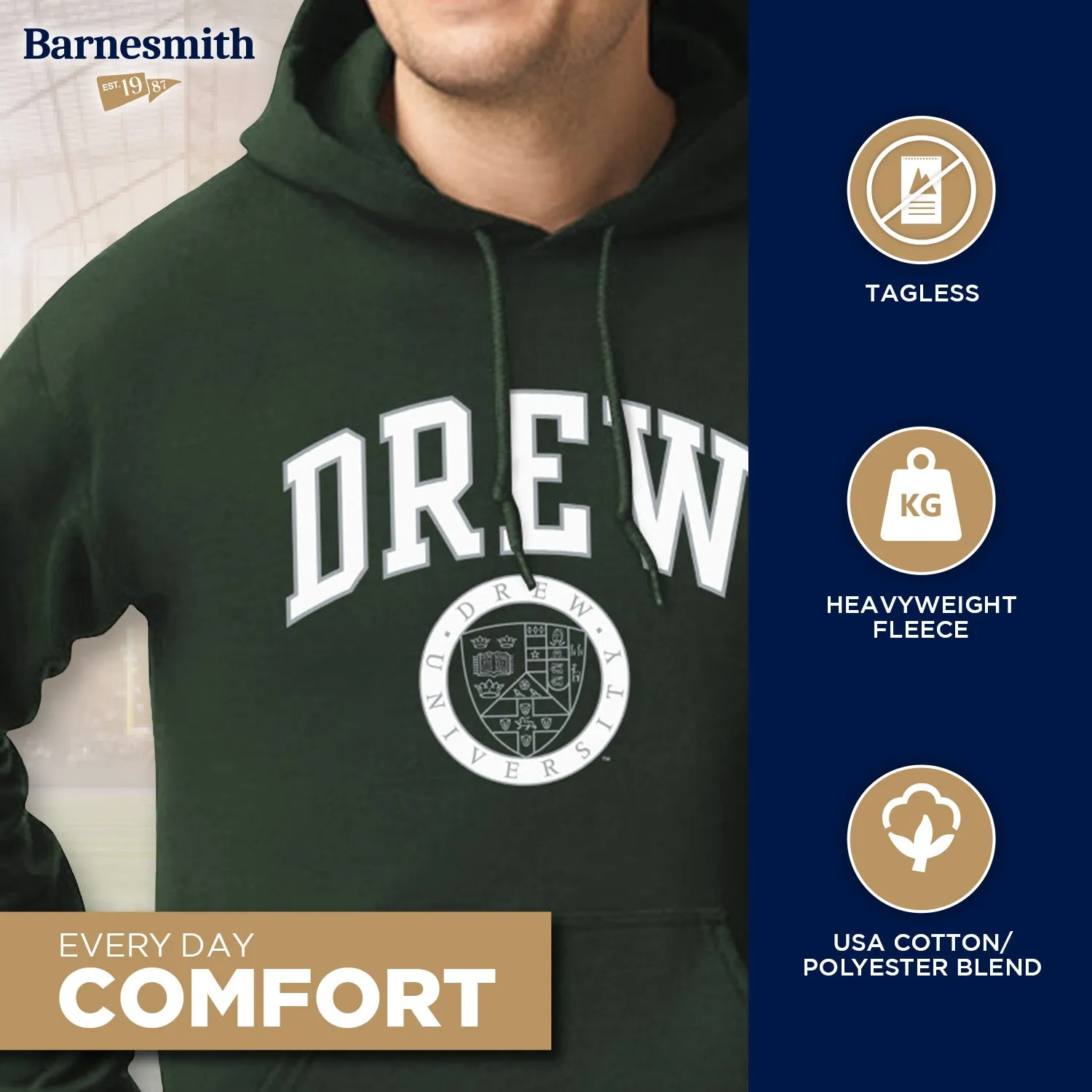 Drew University Heritage Hooded Sweatshirt (Green) sold by Barnesmith product image thumbnail 3